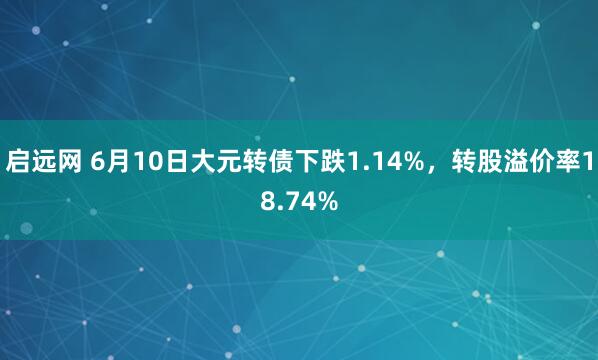启远网 6月10日大元转债下跌1.14%，转股溢价率18.74%