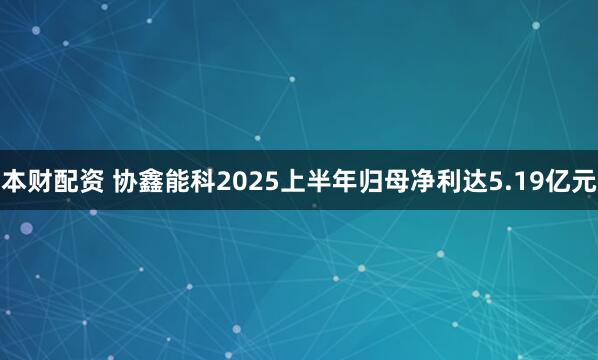 本财配资 协鑫能科2025上半年归母净利达5.19亿元